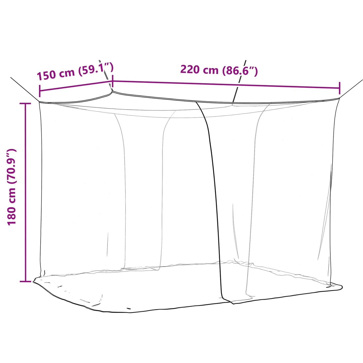 Myggnett for seng 156 mask 3 pcs Svart Polyester