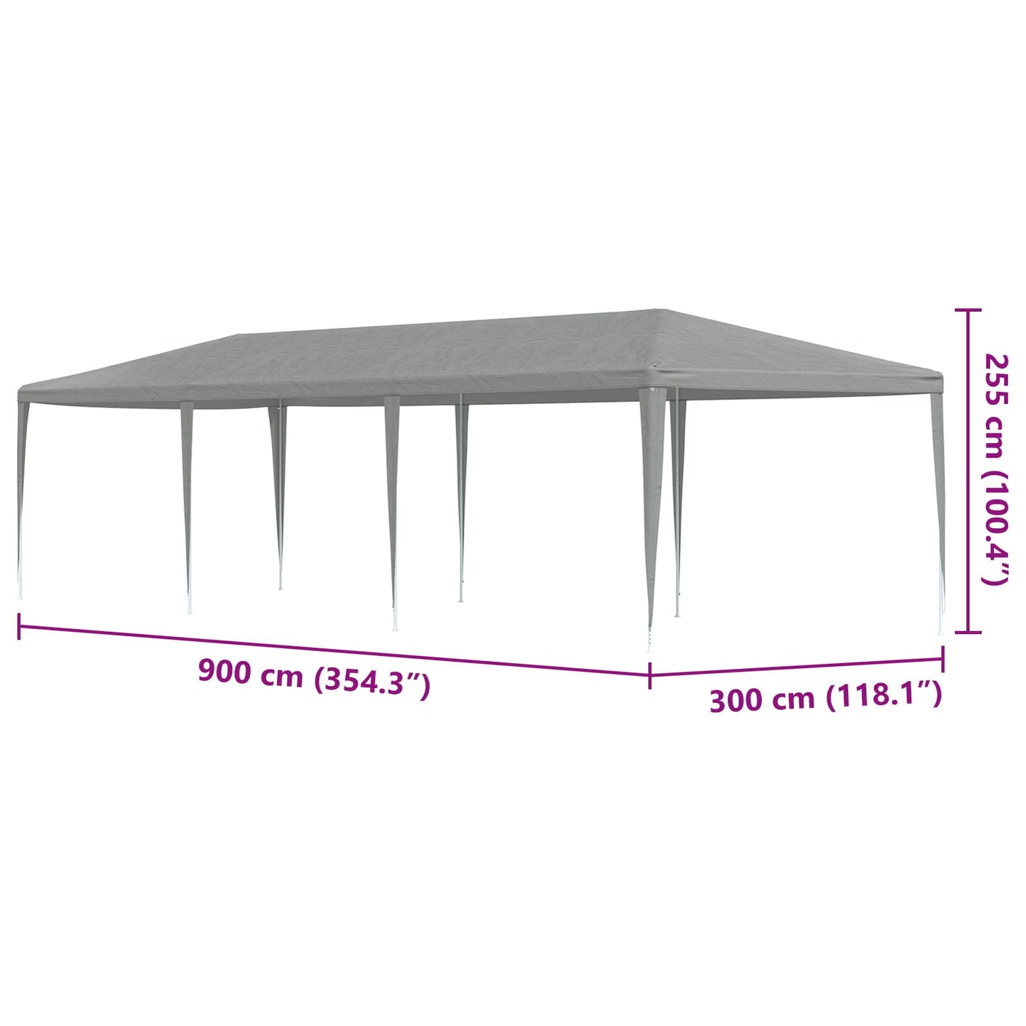 Partytelt Lysegrå 900 x 300 x 255 cm PE og stål