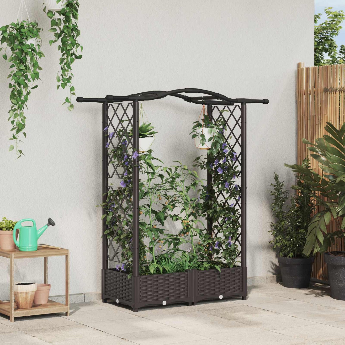 Hevet Bed med Trellis og Tak Brun 124 x 40 x 125 cm PP