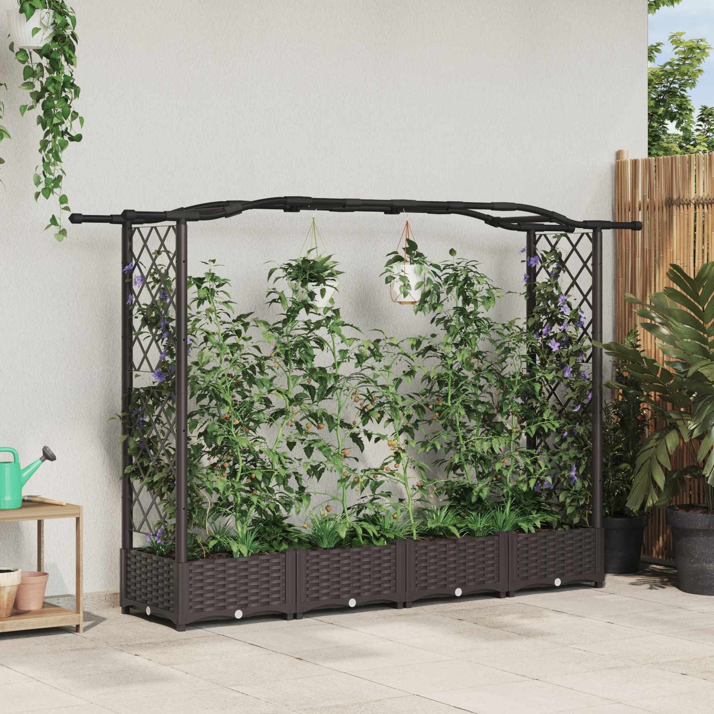 Hevet Bed med Trellis og Tak Brun 207 x 40 x 126 cm PP