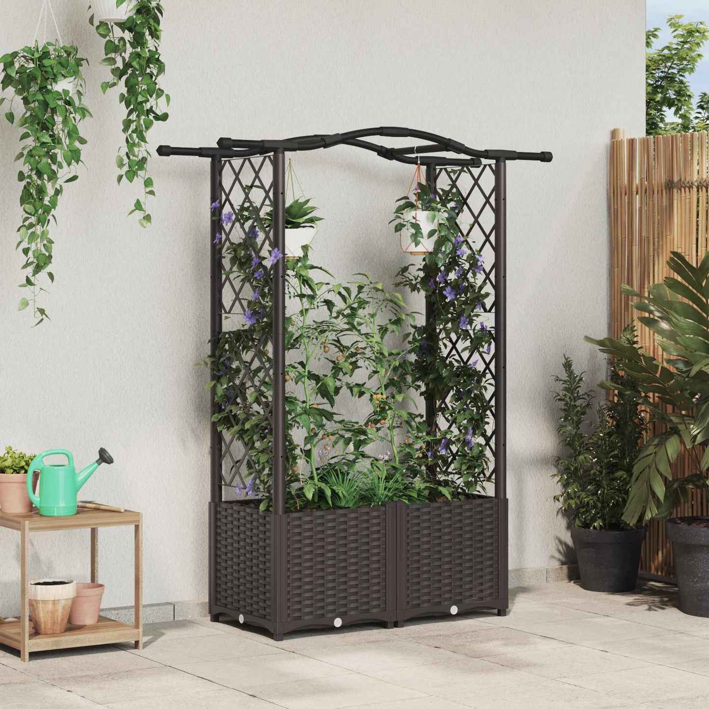 Hevet Bed med Trellis og Tak Brun 125 x 40 x 138 cm PP