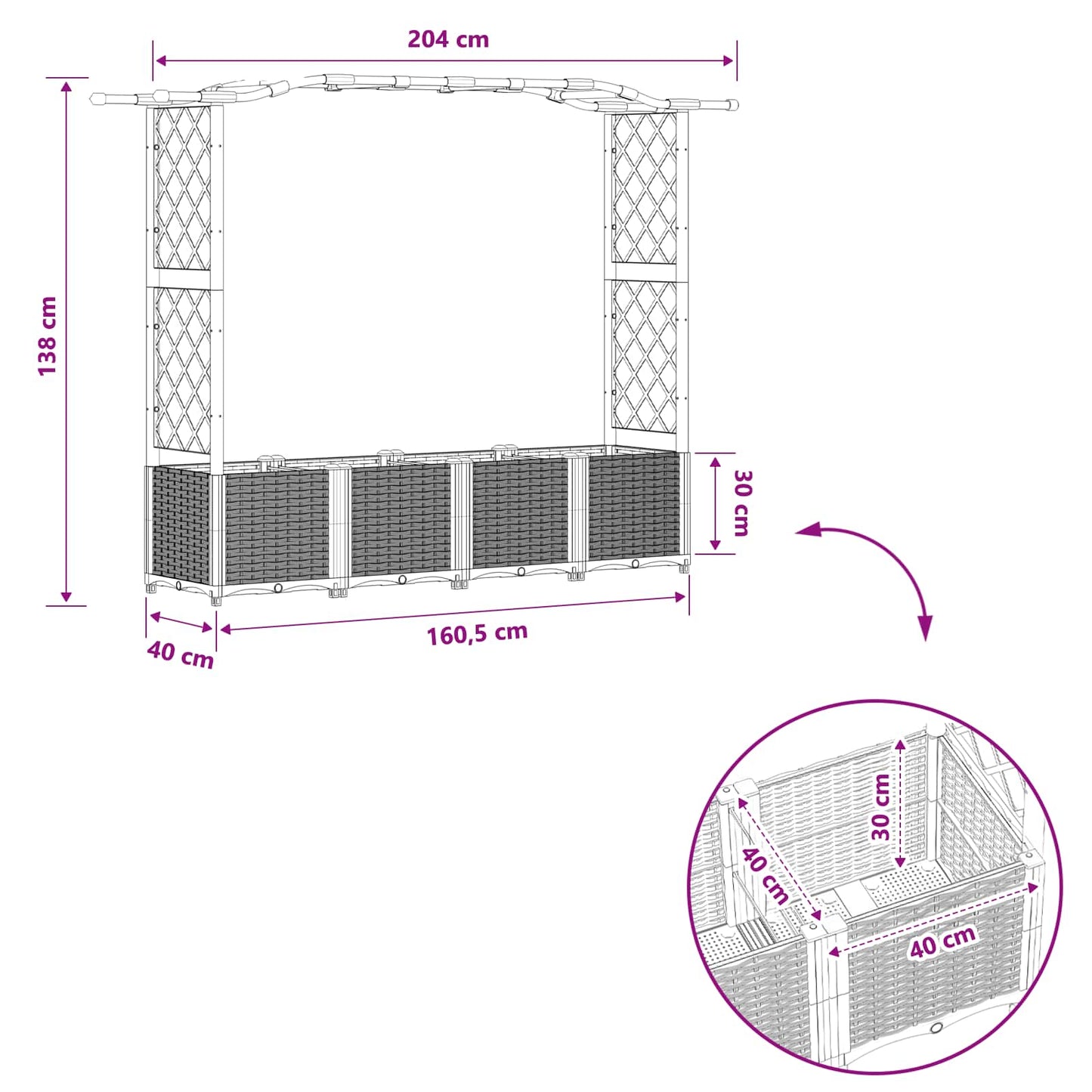 Hevet Bed med Trellis og Tak Brun 204 x 40 x 141 cm PP
