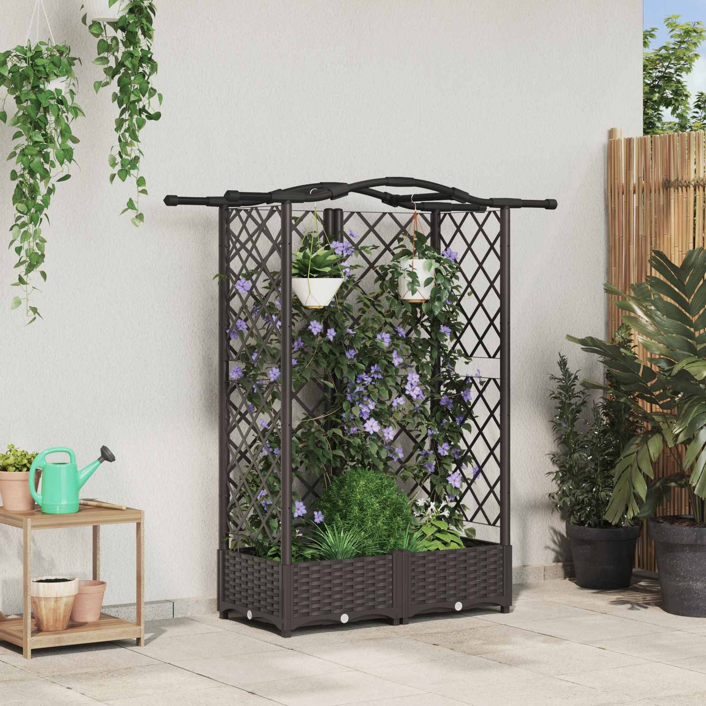 Hevet Bed med Trellis og Tak Brun 124 x 40 x 123 cm PP