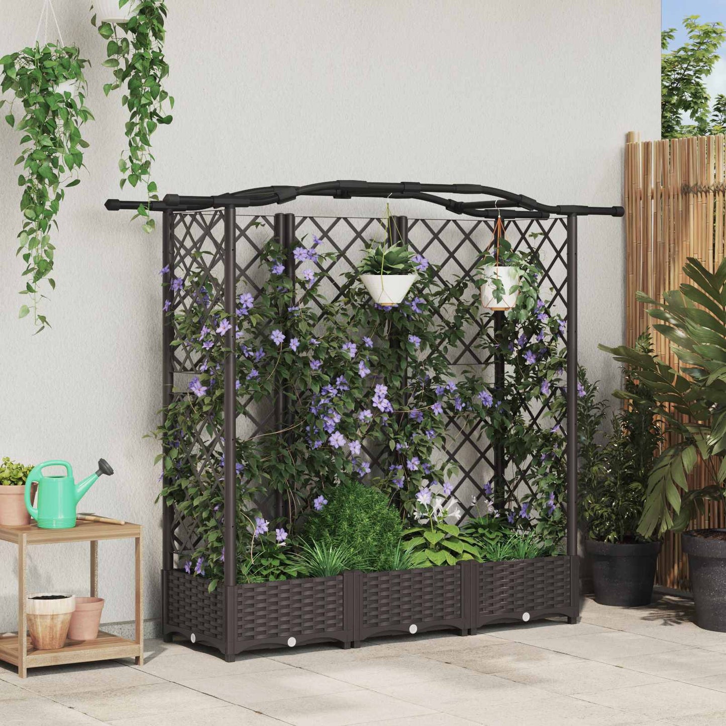 Hevet Bed med Trellis og Tak Brun 163 x 40 x 123 cm PP