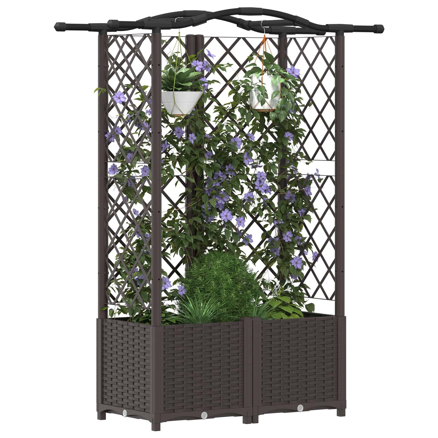 Hevet Bed med Trellis og Tak Brun 122 x 40 x 138 cm PP