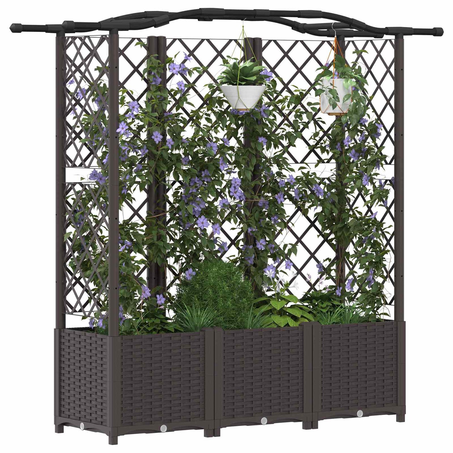 Hevet Bed med Trellis og Tak Brun 163 x 40 x 138 cm PP