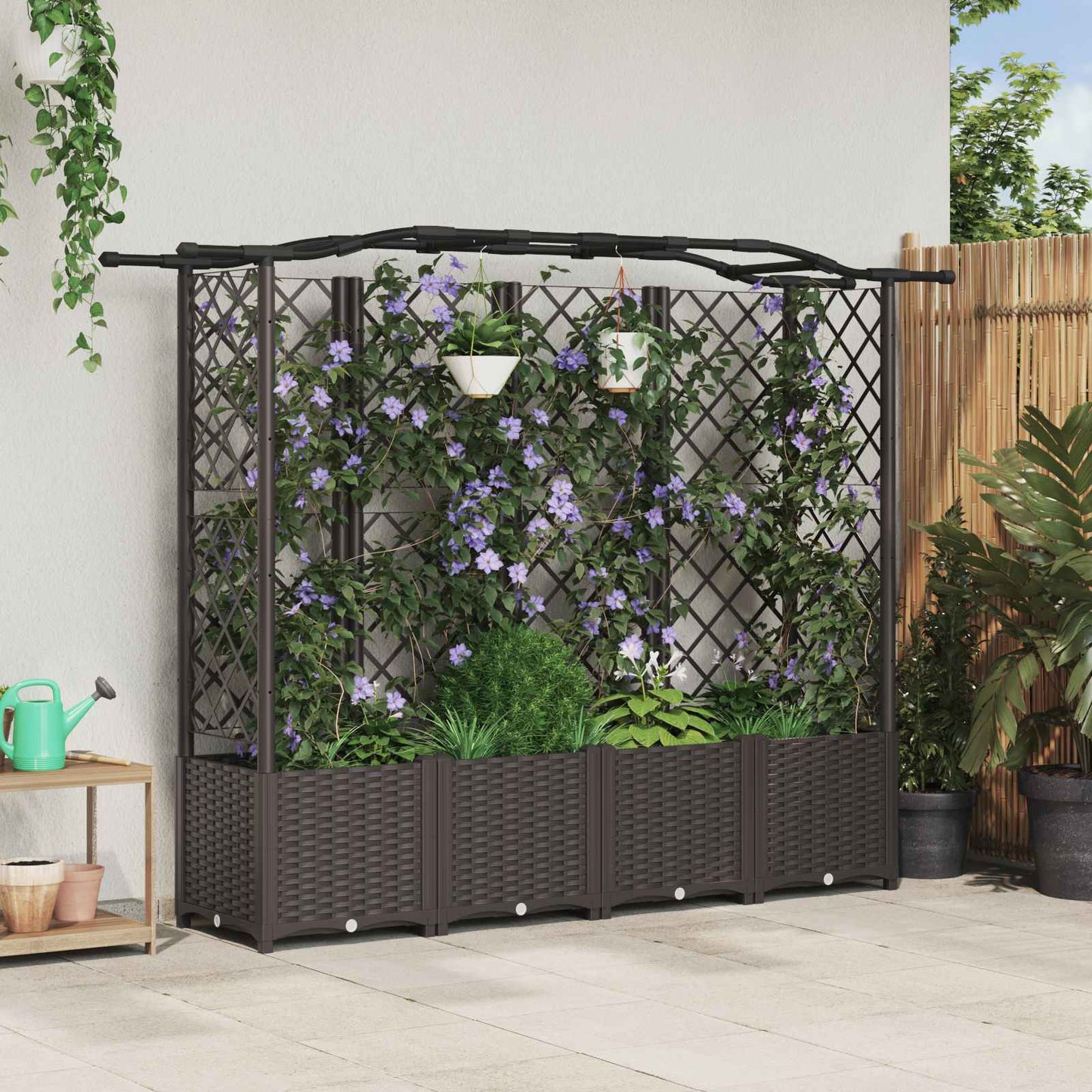 Hevet Bed med Trellis og Tak Brun 204 x 40 x 138 cm PP