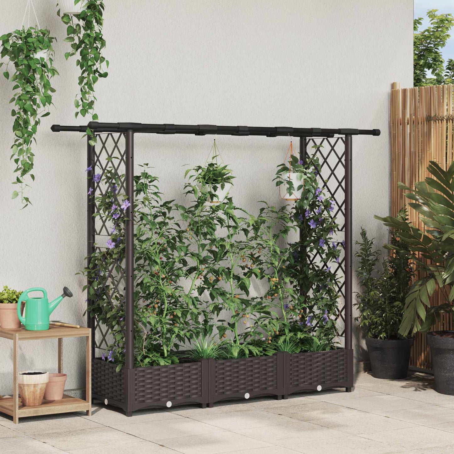 Hevet Bed med Trellis og Tak Brun 164 x 40 x 123 cm PP