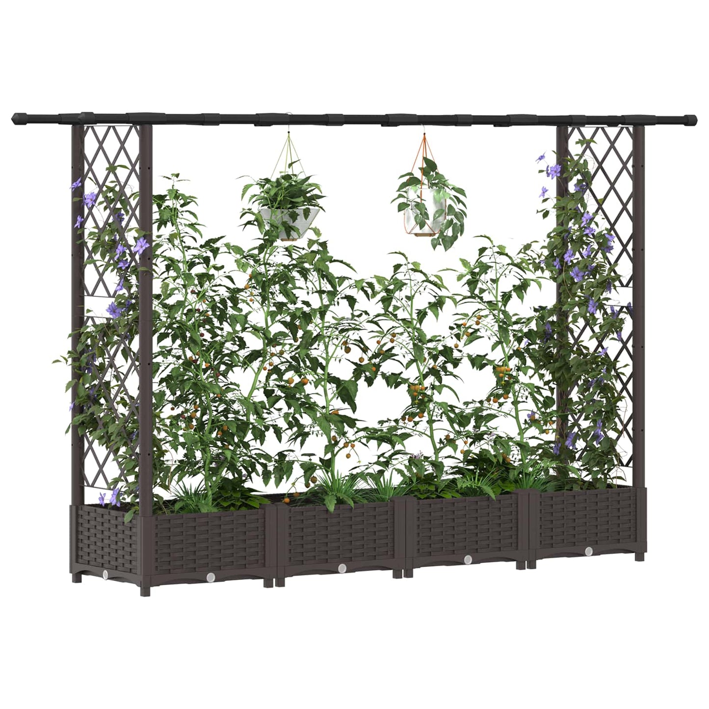 Hevet Bed med Trellis og Tak Brun 203 x 40 x 123 cm PP