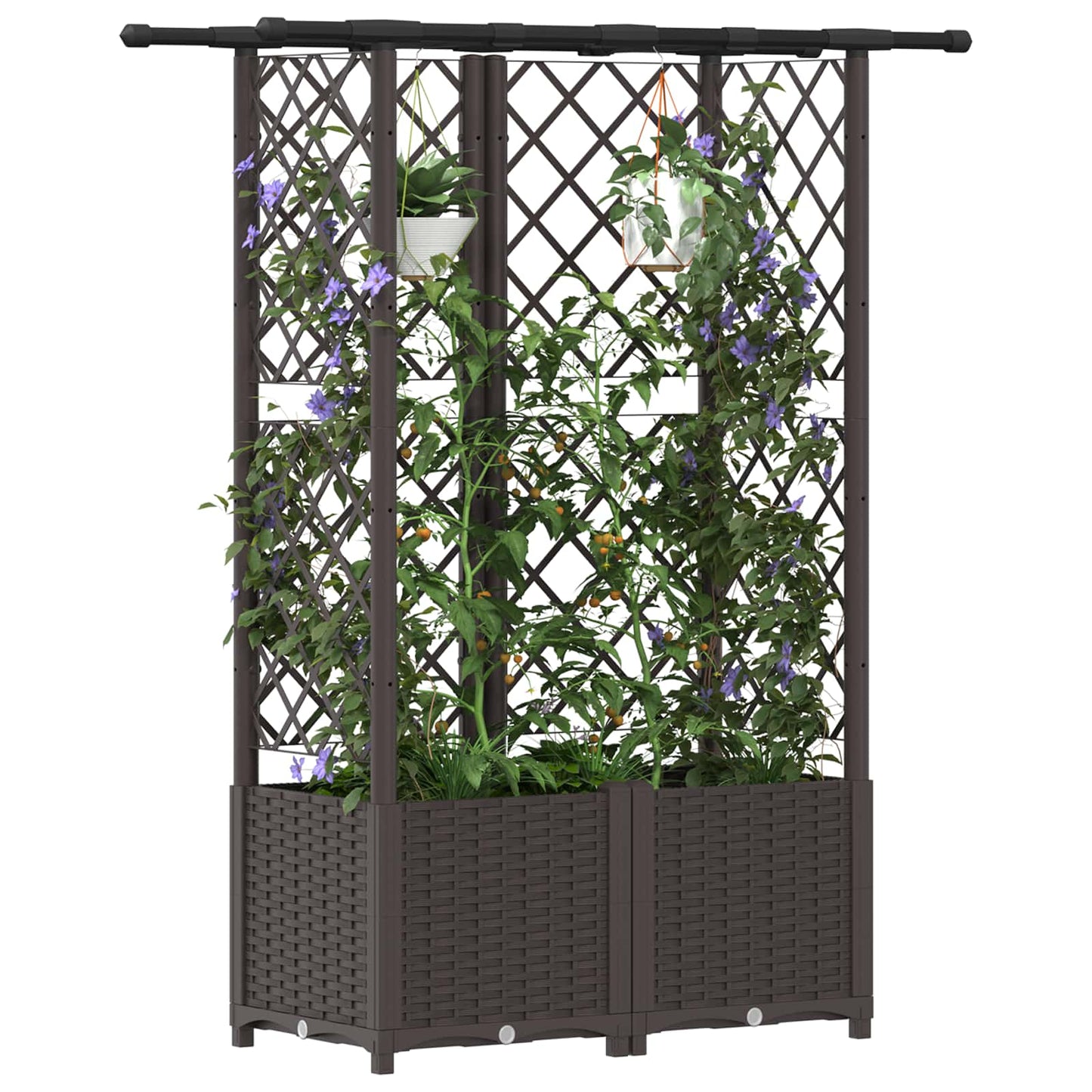 Hevet Bed med Trellis og Tak Brun 124,5 x 40 x 138 cm PP