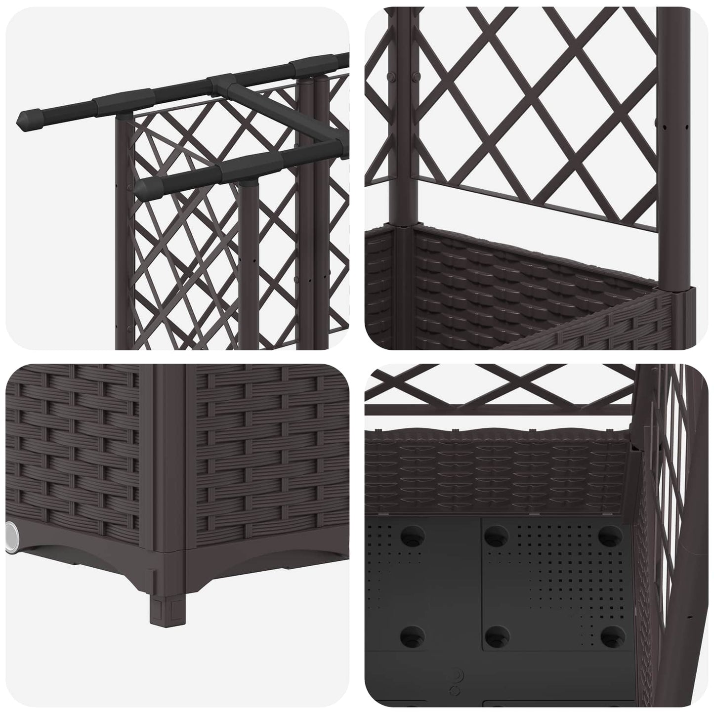 Hevet Bed med Trellis og Tak Brun 124 x 40 x 123 cm PP