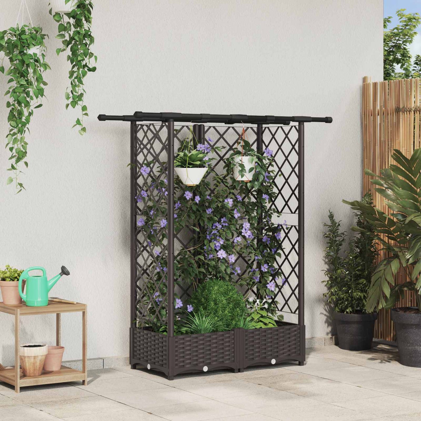 Hevet Bed med Trellis og Tak Brun 124 x 40 x 123 cm PP