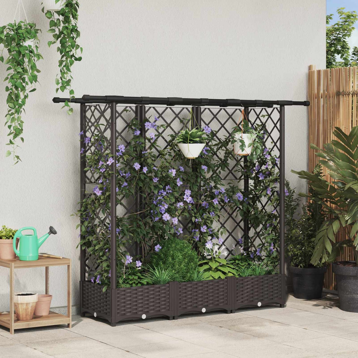 Hevet Bed med Trellis og Tak Brun 164 x 40 x 121 cm PP