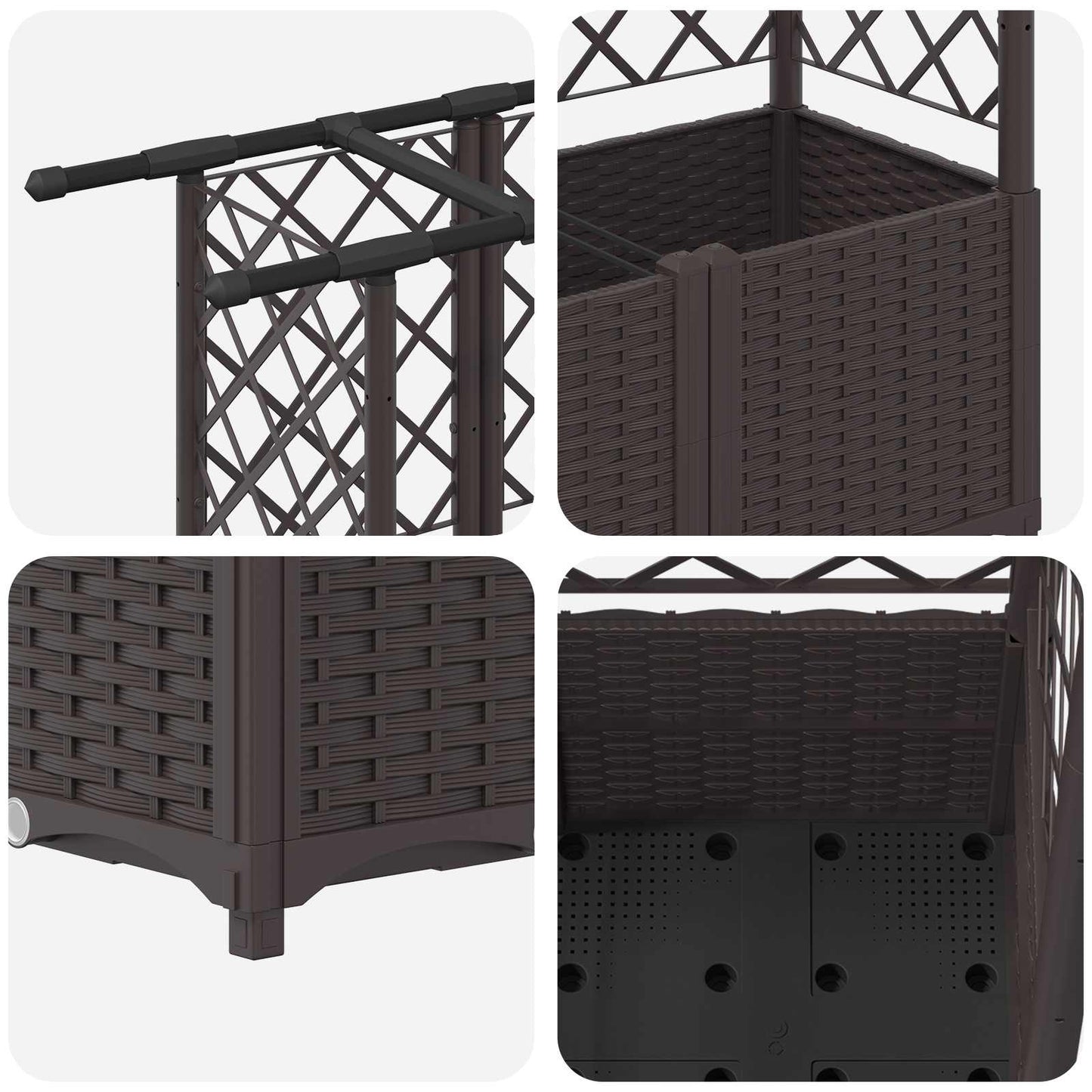 Hevet Bed med Trellis og Tak Brun 124 x 40 x 136 cm PP