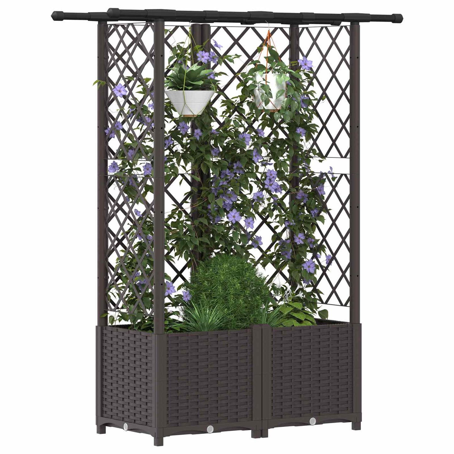 Hevet Bed med Trellis og Tak Brun 124 x 40 x 136 cm PP