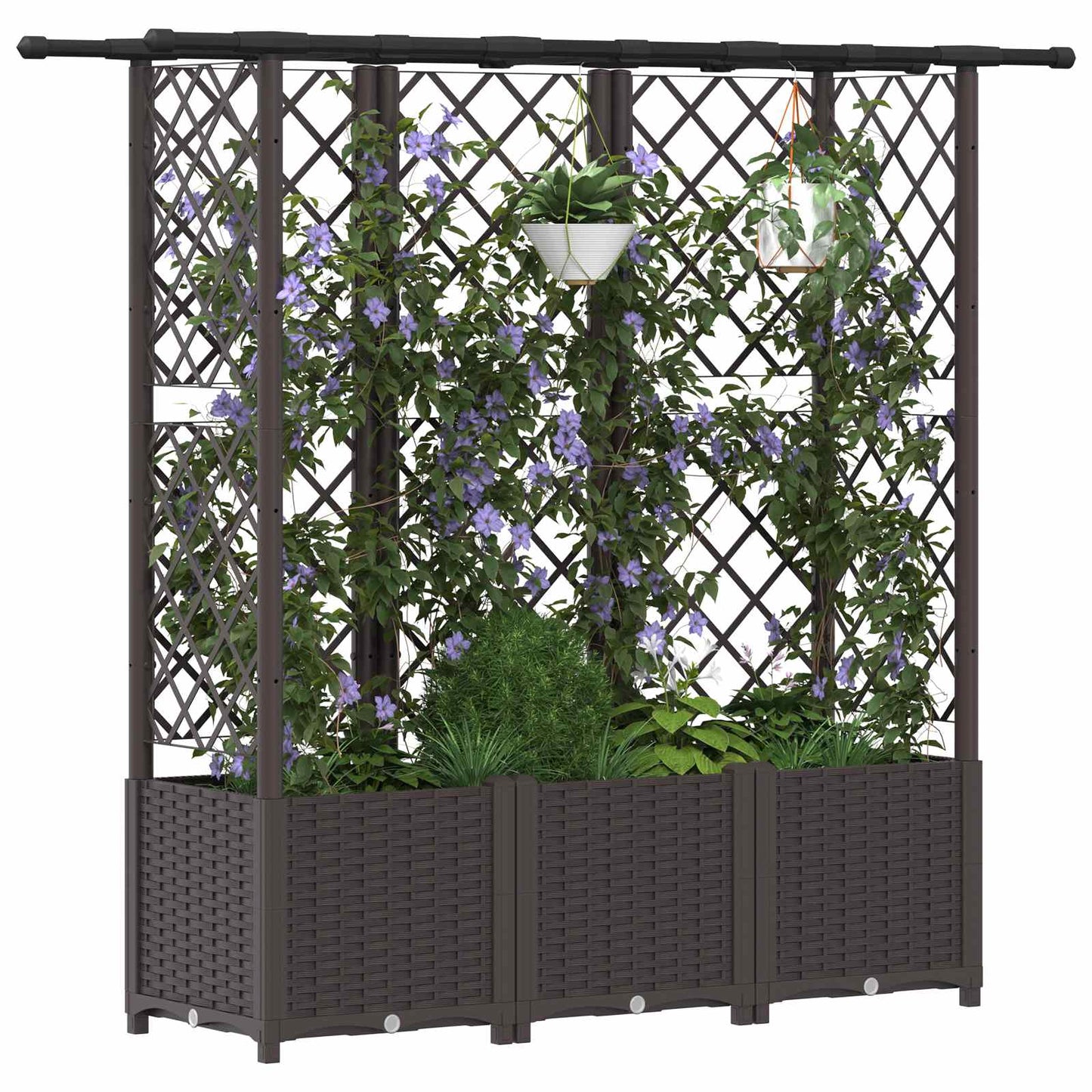 Hevet Bed med Trellis og Tak Brun 163,5 x 40 x 136 cm PP