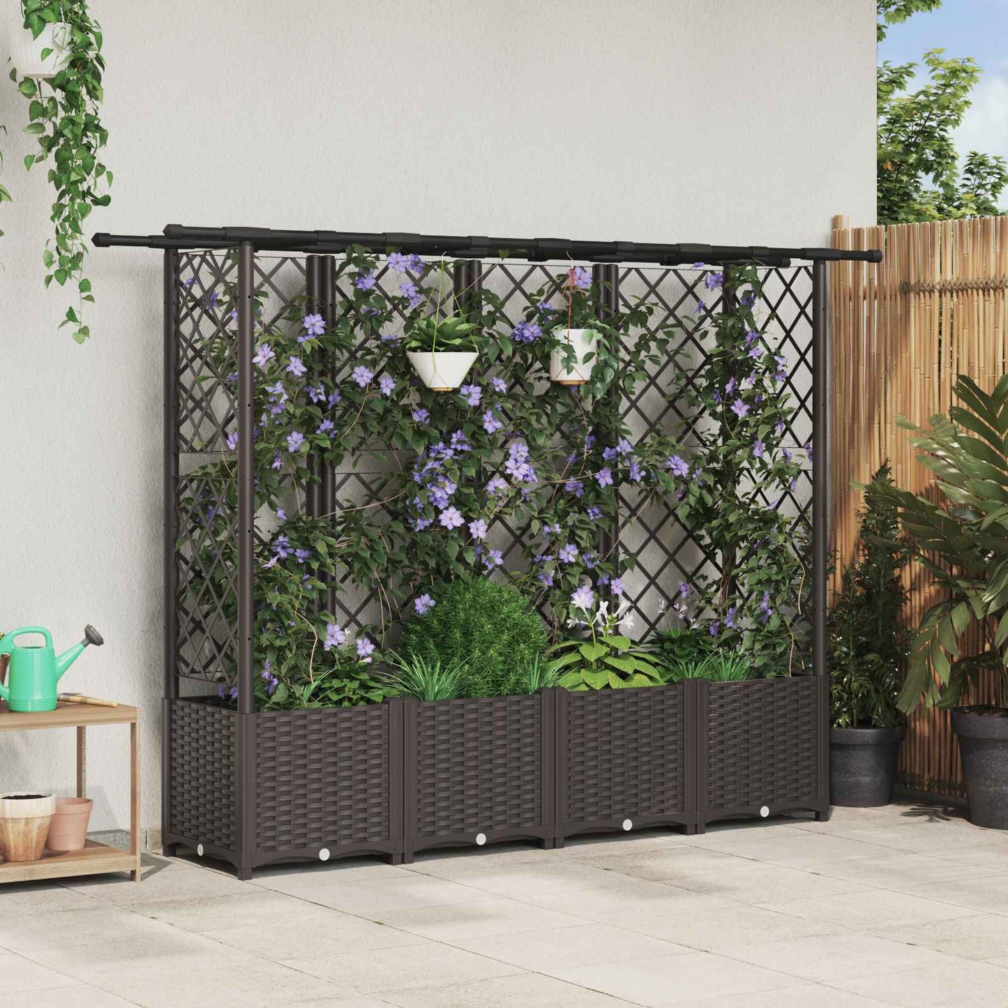 Hevet Bed med Trellis og Tak Brun 202 x 40 x 136 cm PP