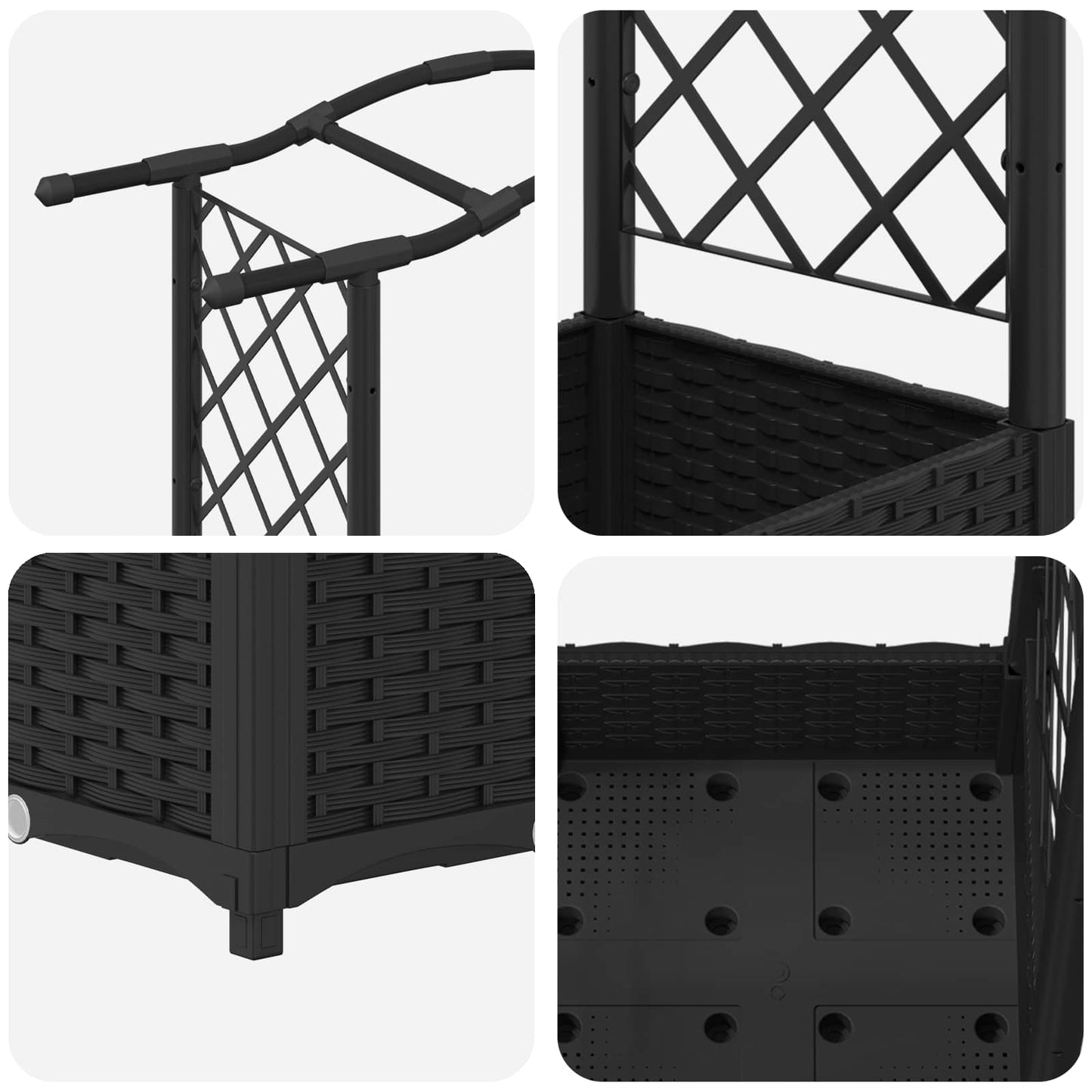 Hevet Bed med Trellis og Tak Svart 124 x 40 x 125 cm PP