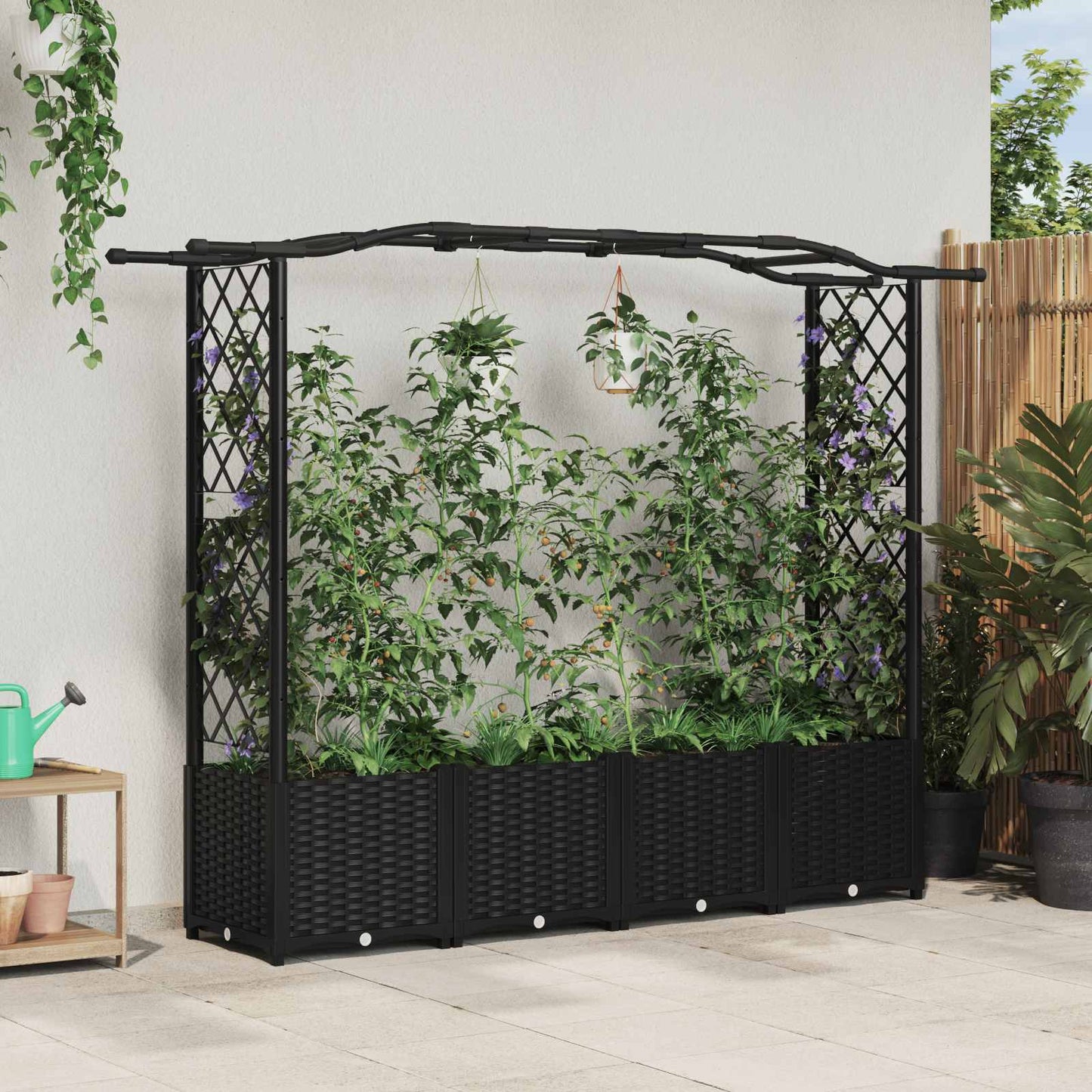 Hevet Bed med Trellis og Tak Svart 204 x 40 x 141 cm PP