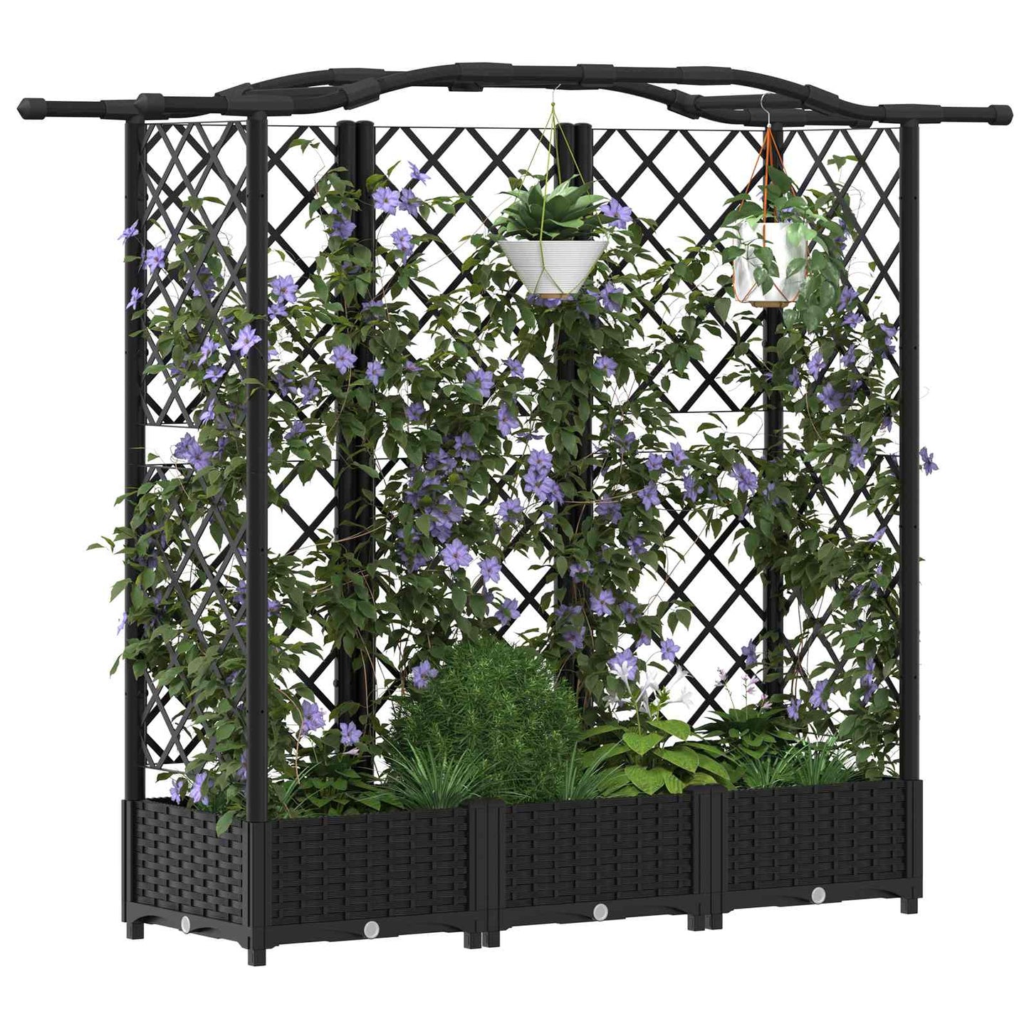 Hevet Bed med Trellis og Tak Svart 163 x 40 x 123 cm PP