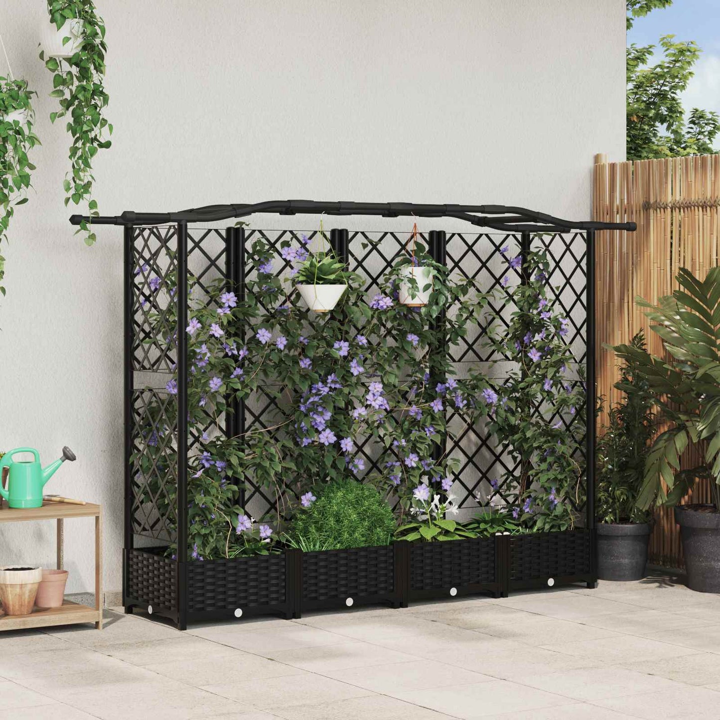 Hevet Bed med Trellis og Tak Svart 203,5 x 40 x 123 cm PP