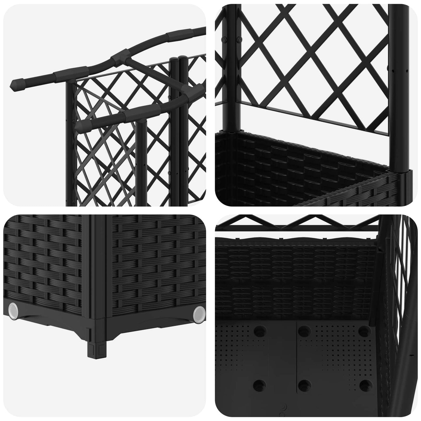Hevet Bed med Trellis og Tak Svart 122 x 40 x 138 cm PP