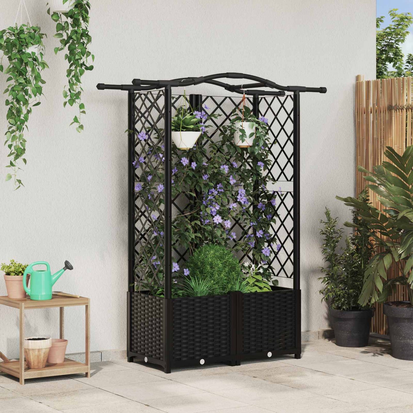 Hevet Bed med Trellis og Tak Svart 122 x 40 x 138 cm PP