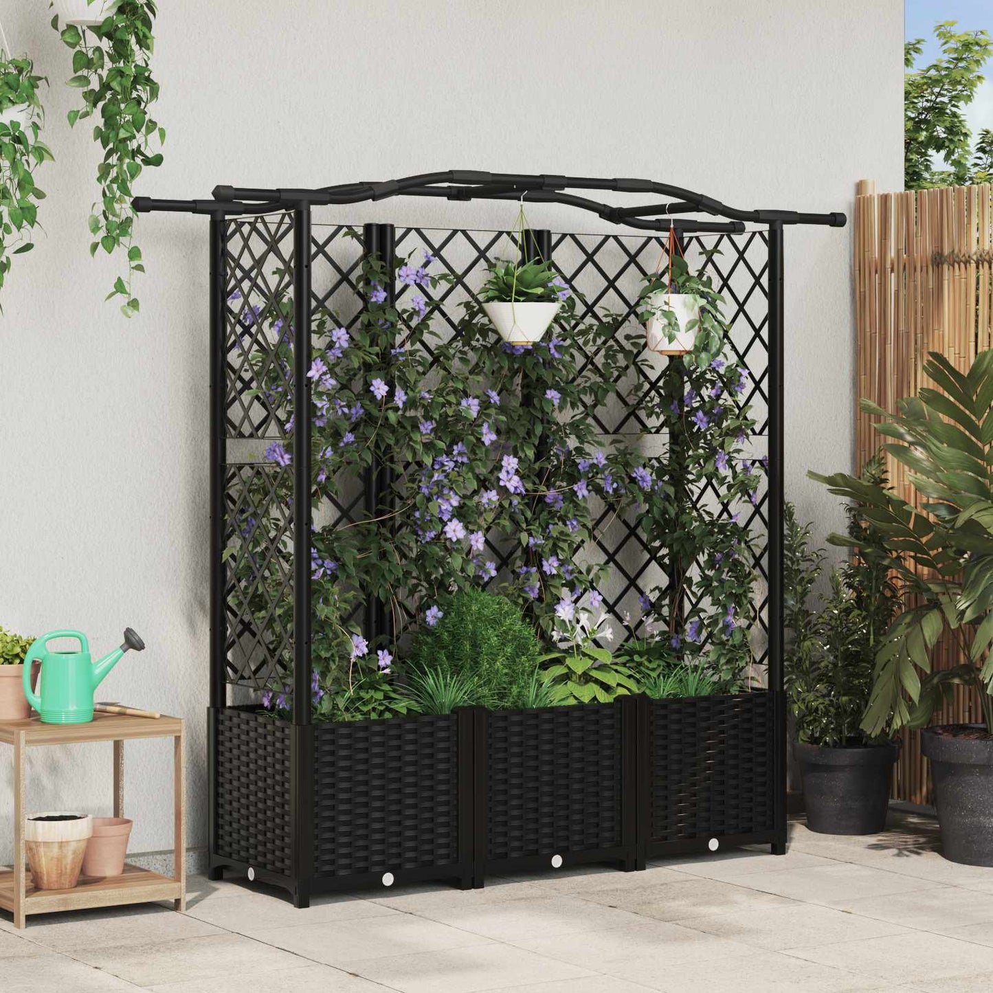 Hevet Bed med Trellis og Tak Svart 163 x 40 x 138 cm PP