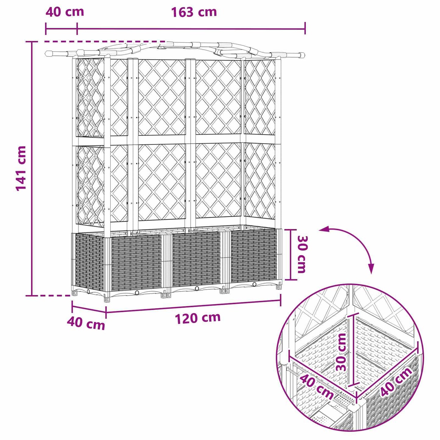Hevet Bed med Trellis og Tak Svart 163 x 40 x 138 cm PP