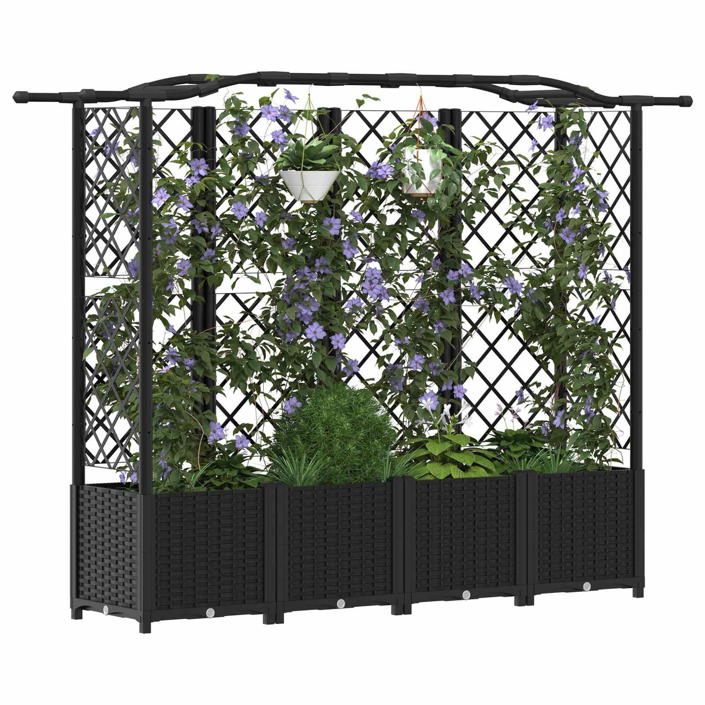 Hevet Bed med Trellis og Tak Svart 204 x 40 x 138 cm PP