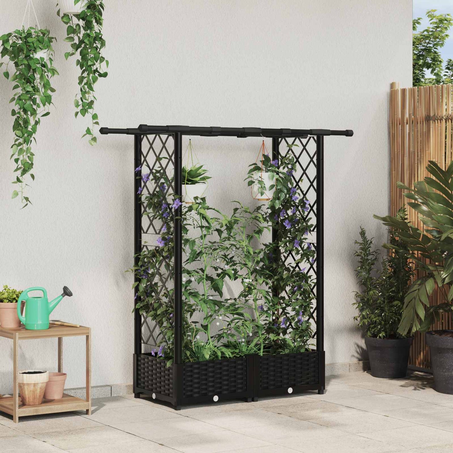 Hevet Bed med Trellis og Tak Svart 122,5 x 40 x 123 cm PP