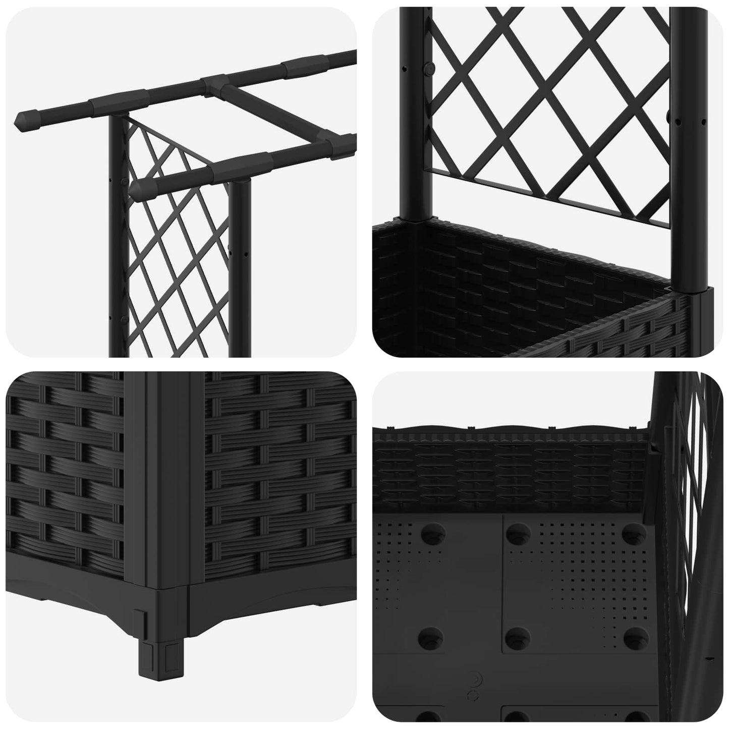 Hevet Bed med Trellis og Tak Svart 203 x 40 x 123 cm PP
