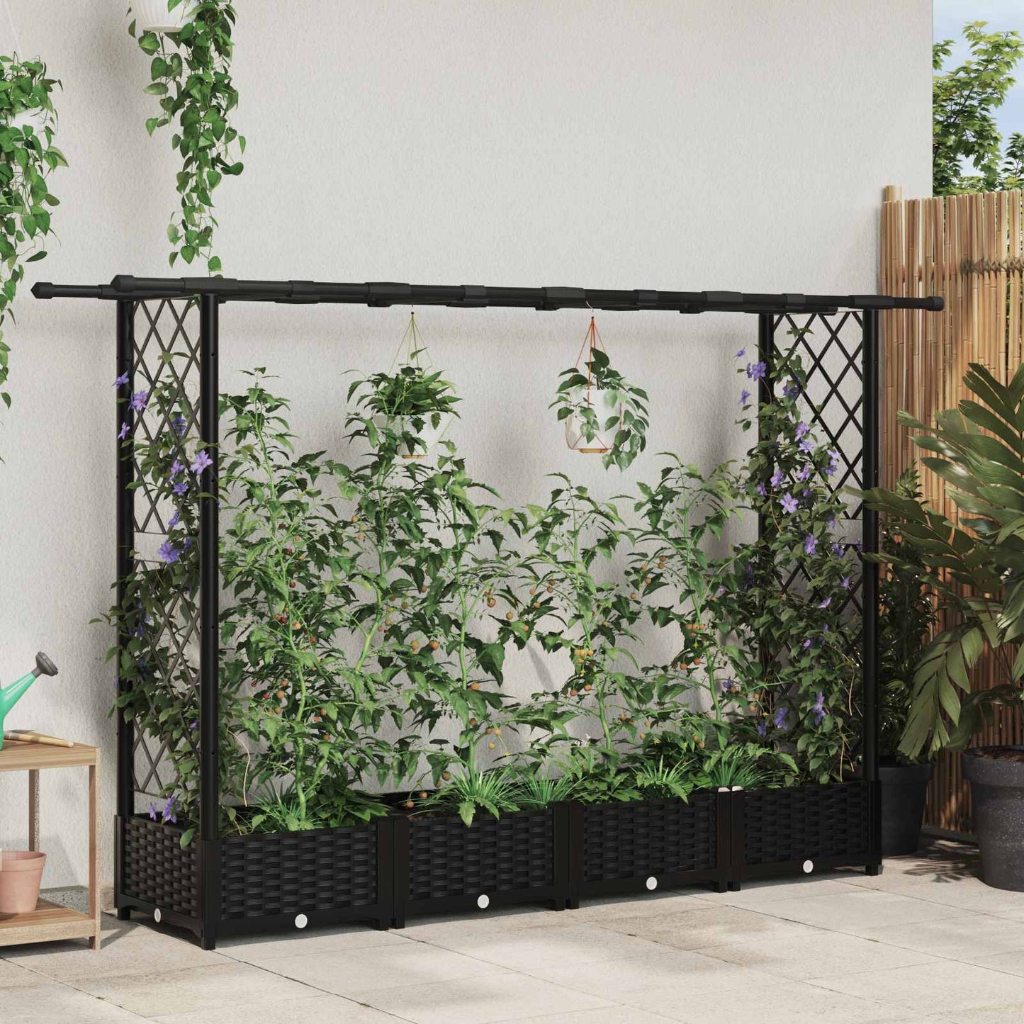 Hevet Bed med Trellis og Tak Svart 203 x 40 x 123 cm PP