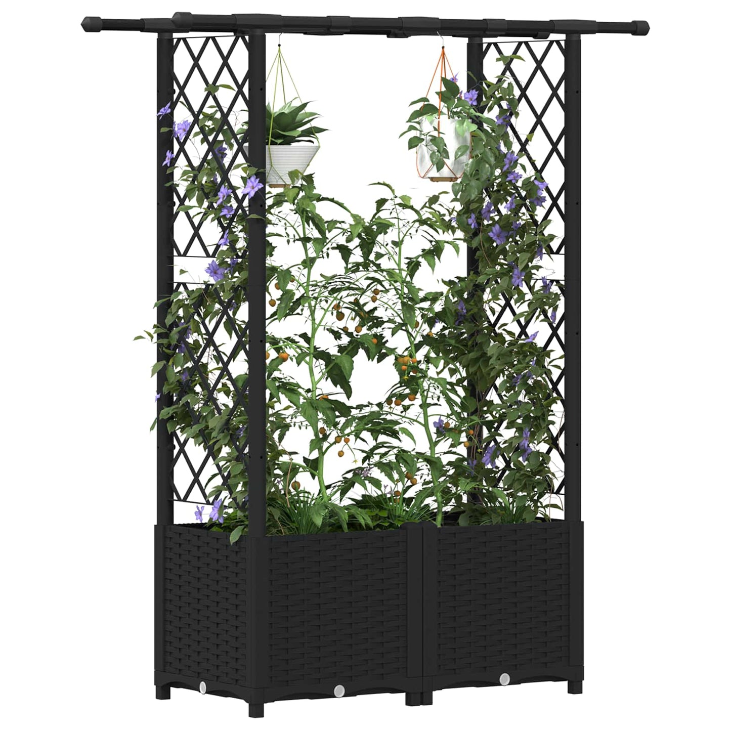 Hevet Bed med Trellis og Tak Svart 124,5 x 40 x 138 cm PP