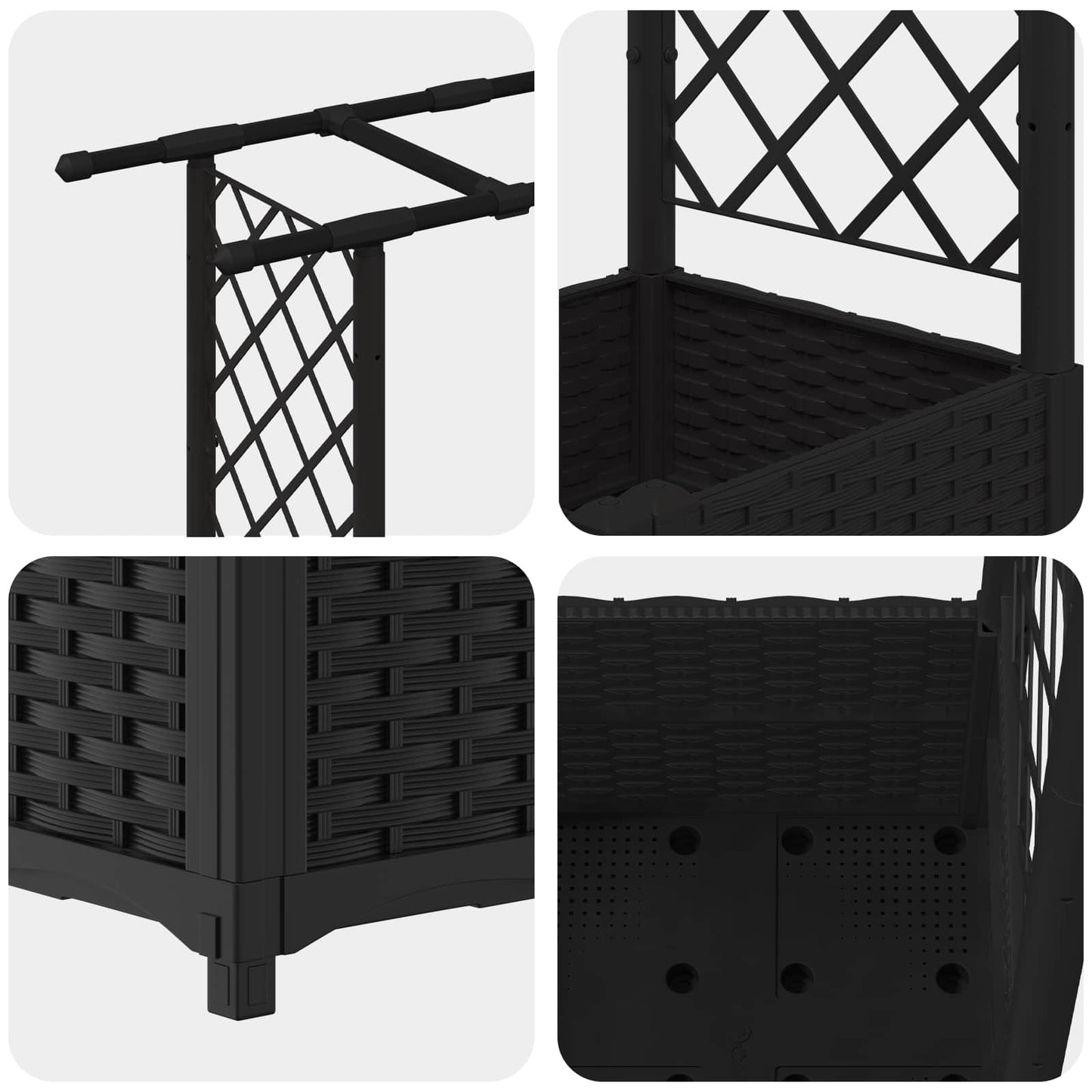 Hevet Bed med Trellis og Tak Svart 203 x 40 x 138 cm PP