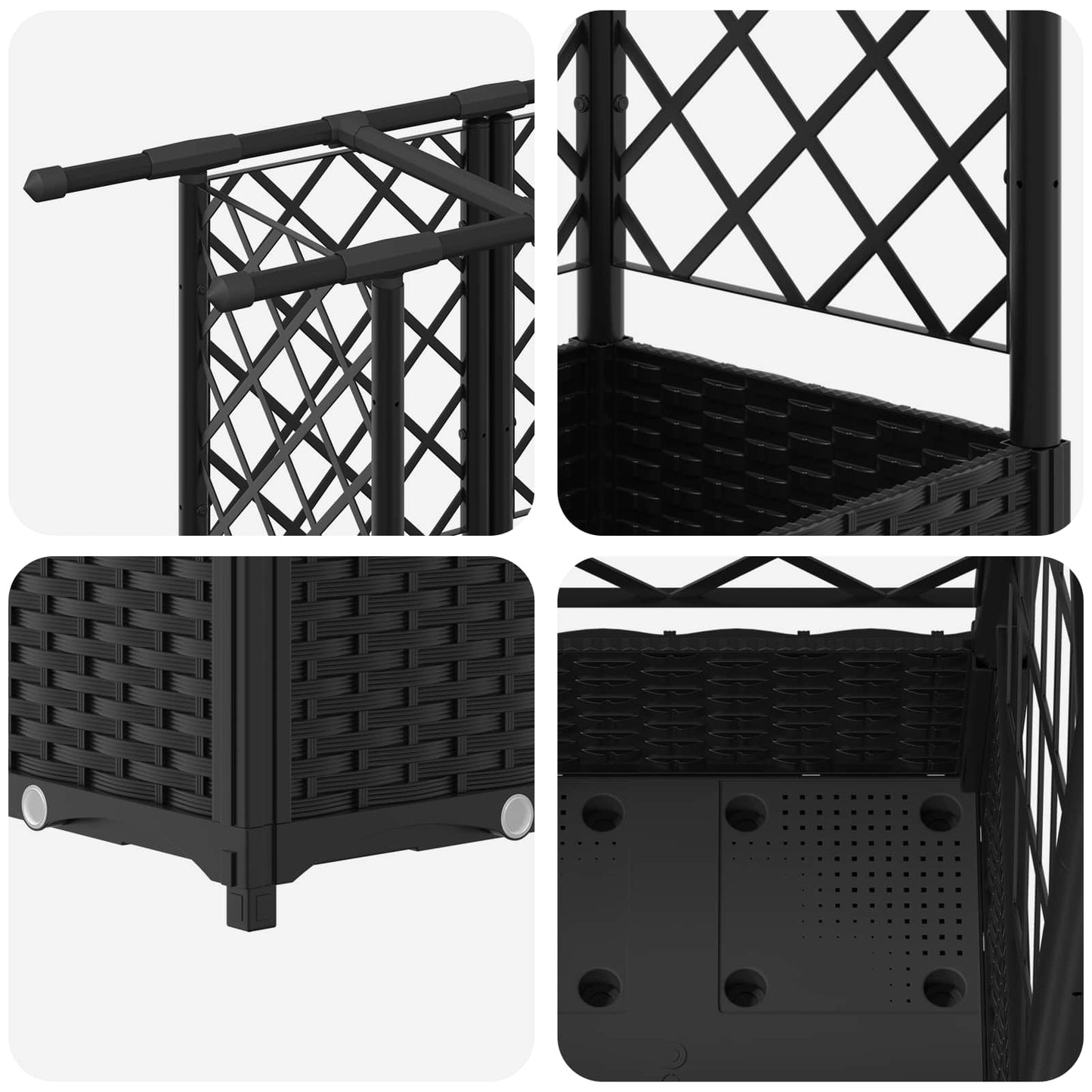 Hevet Bed med Trellis og Tak Svart 124 x 40 x 121 cm PP