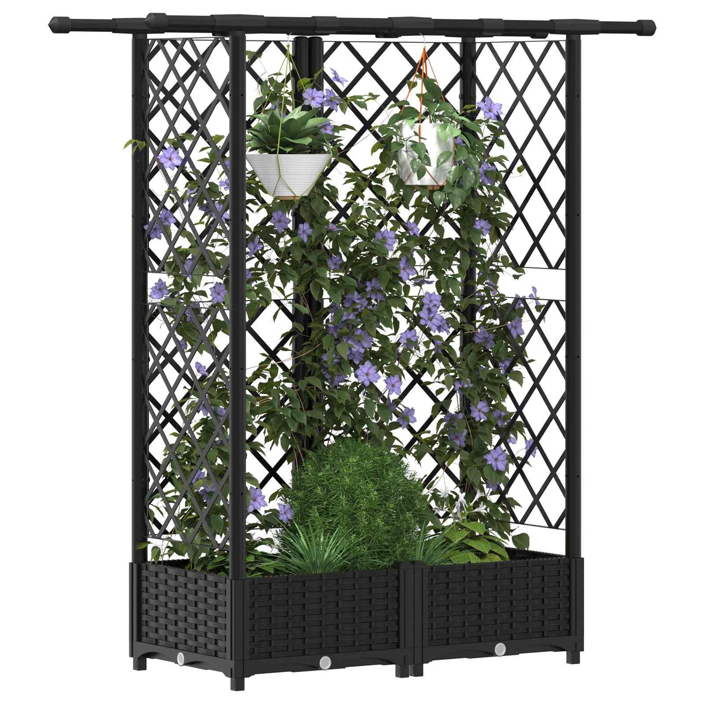 Hevet Bed med Trellis og Tak Svart 124 x 40 x 121 cm PP