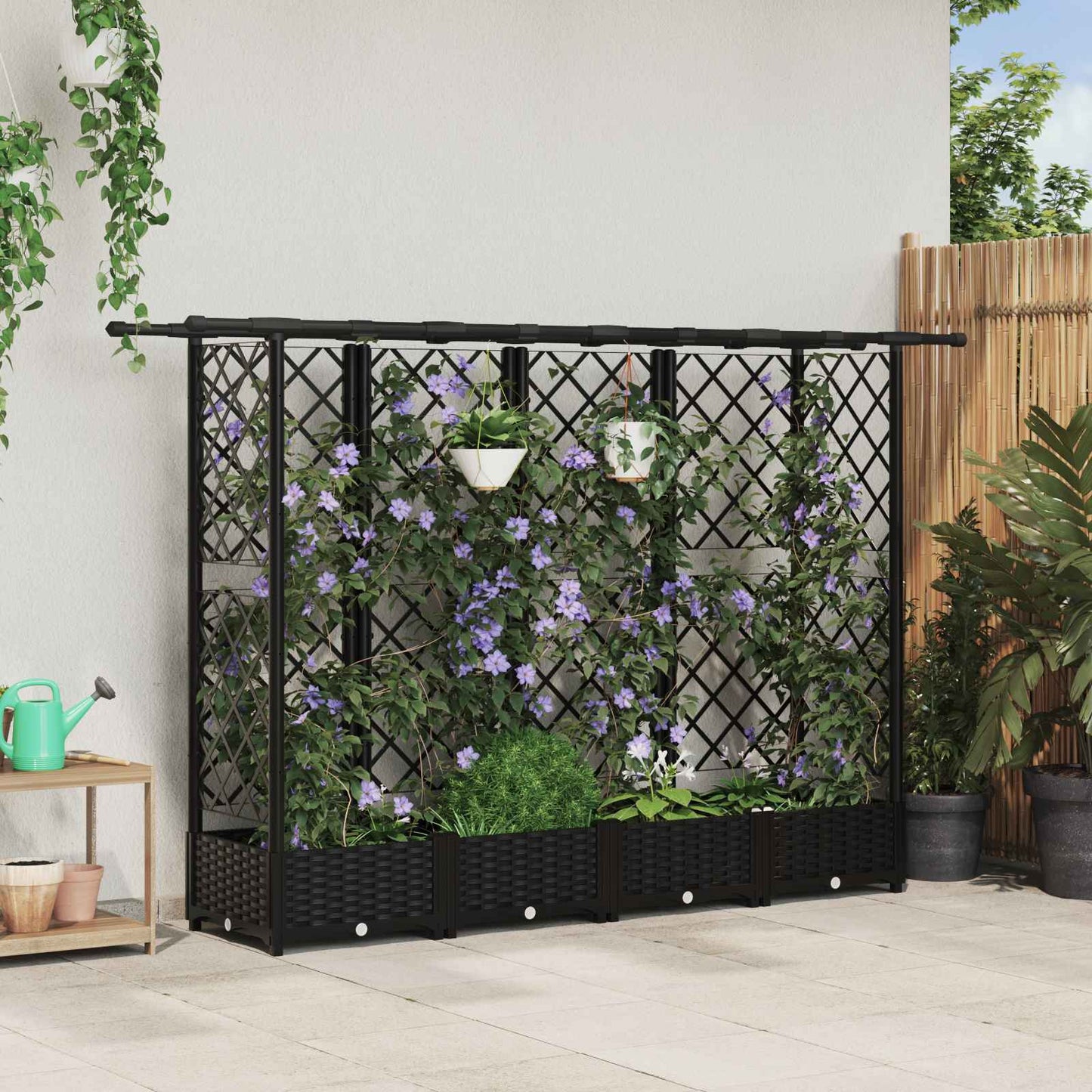 Hevet Bed med Trellis og Tak Svart 202,5 x 40 x 121 cm PP