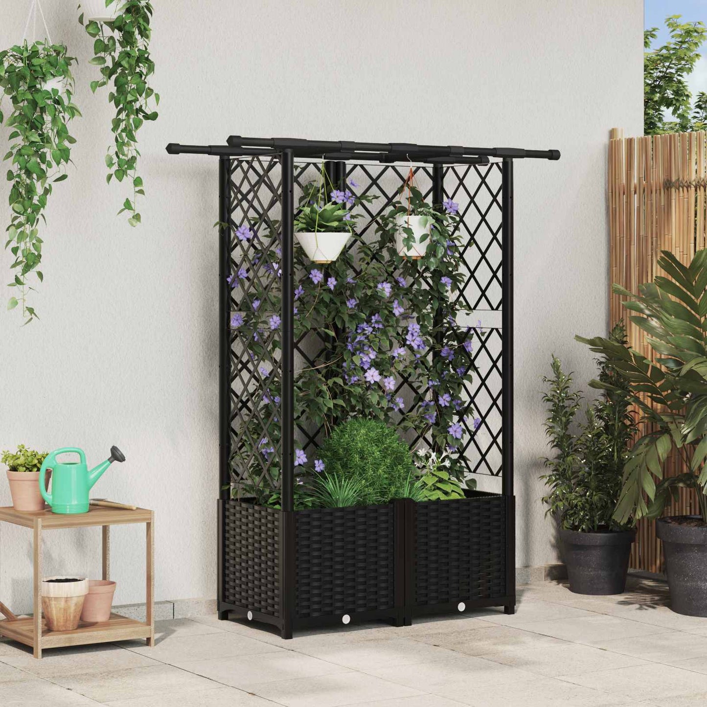 Hevet Bed med Trellis og Tak Svart 124 x 40 x 136 cm PP