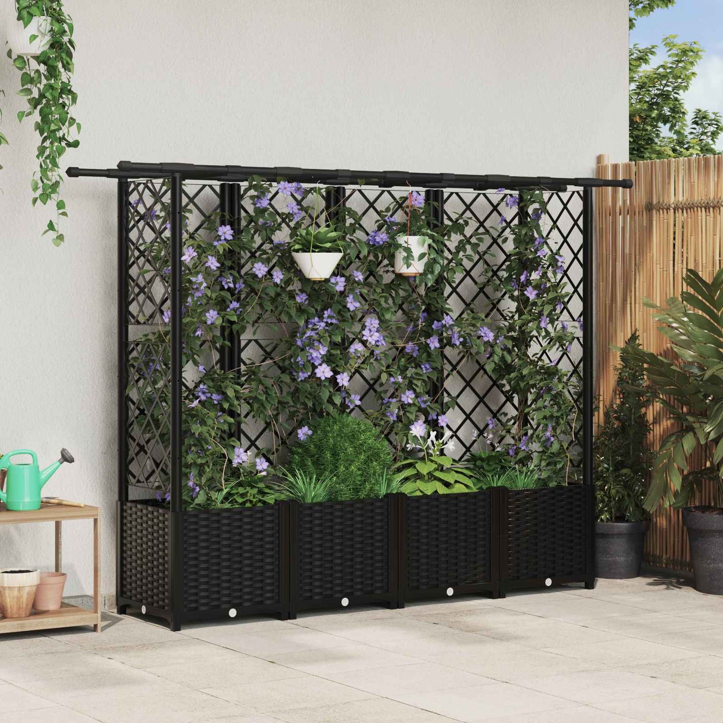 Hevet Bed med Trellis og Tak Svart 202 x 40 x 136 cm PP