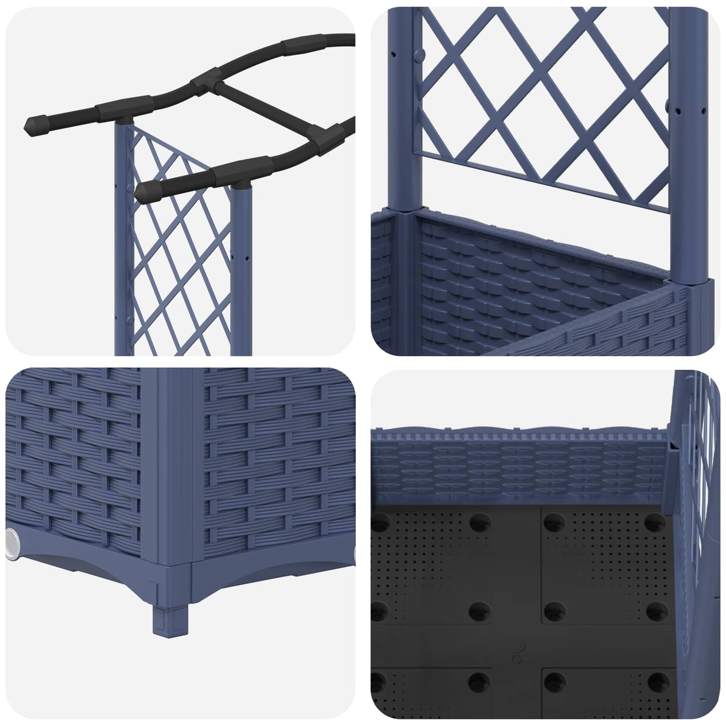Hevet Bed med Trellis og Tak Grå 124 x 40 x 125 cm PP