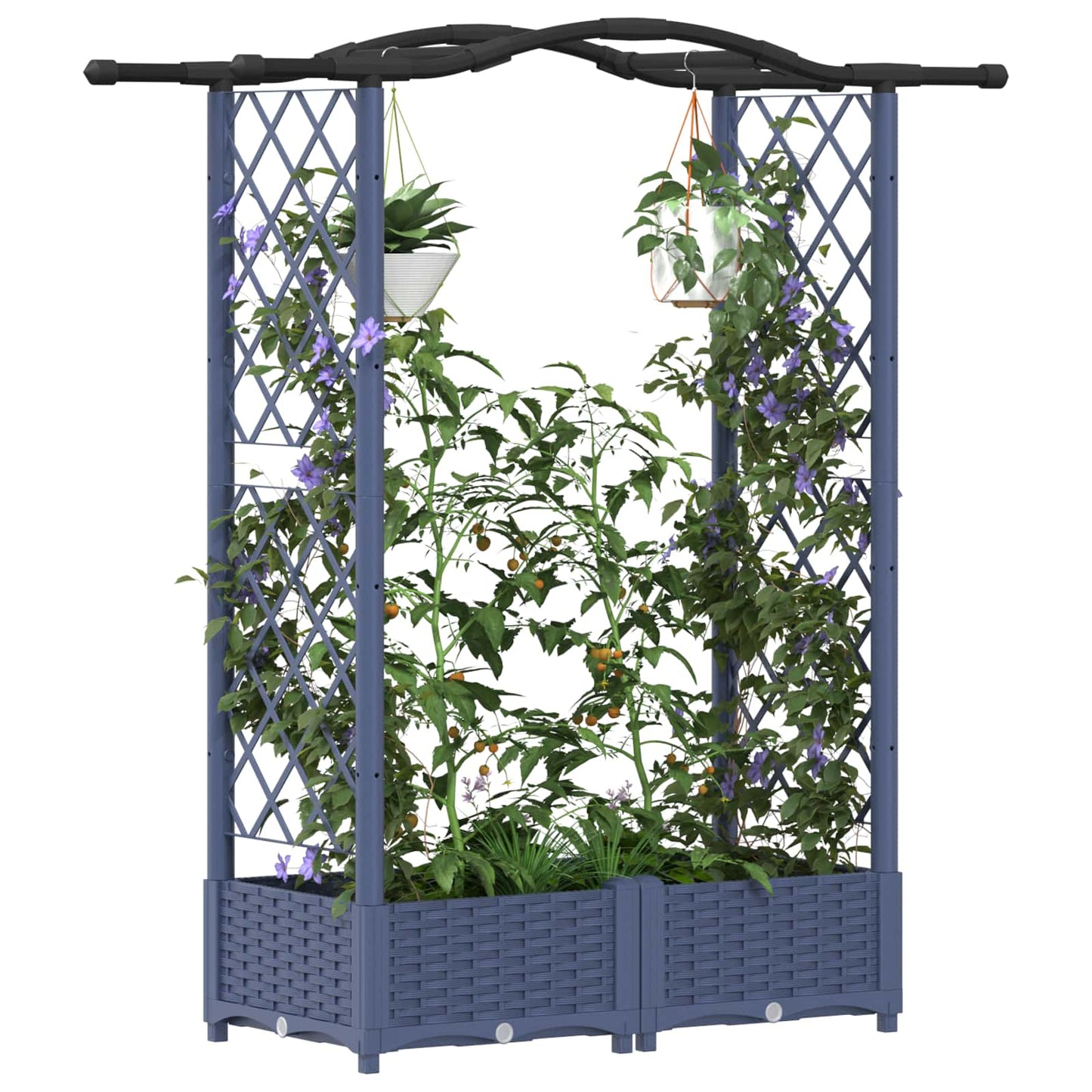 Hevet Bed med Trellis og Tak Grå 124 x 40 x 125 cm PP