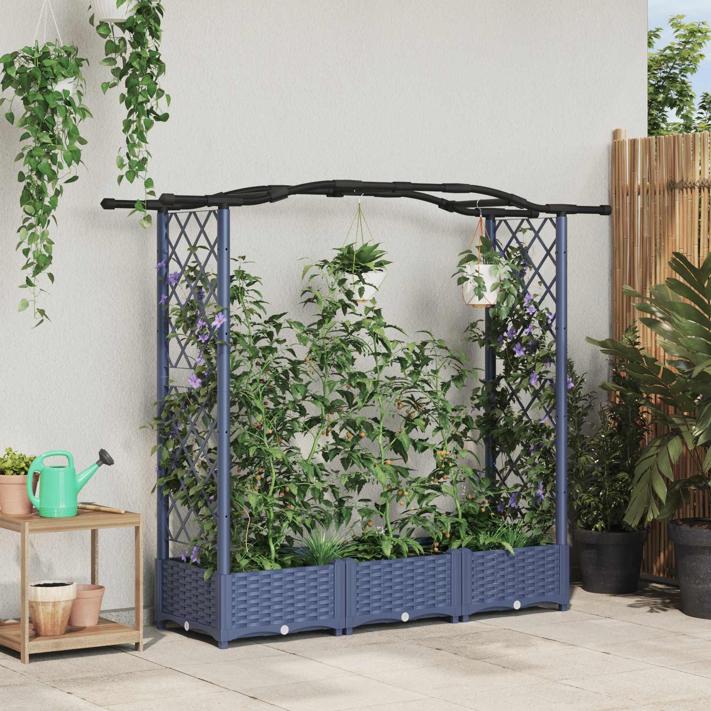 Hevet Bed med Trellis og Tak Grå 169 x 40 x 125 cm PP