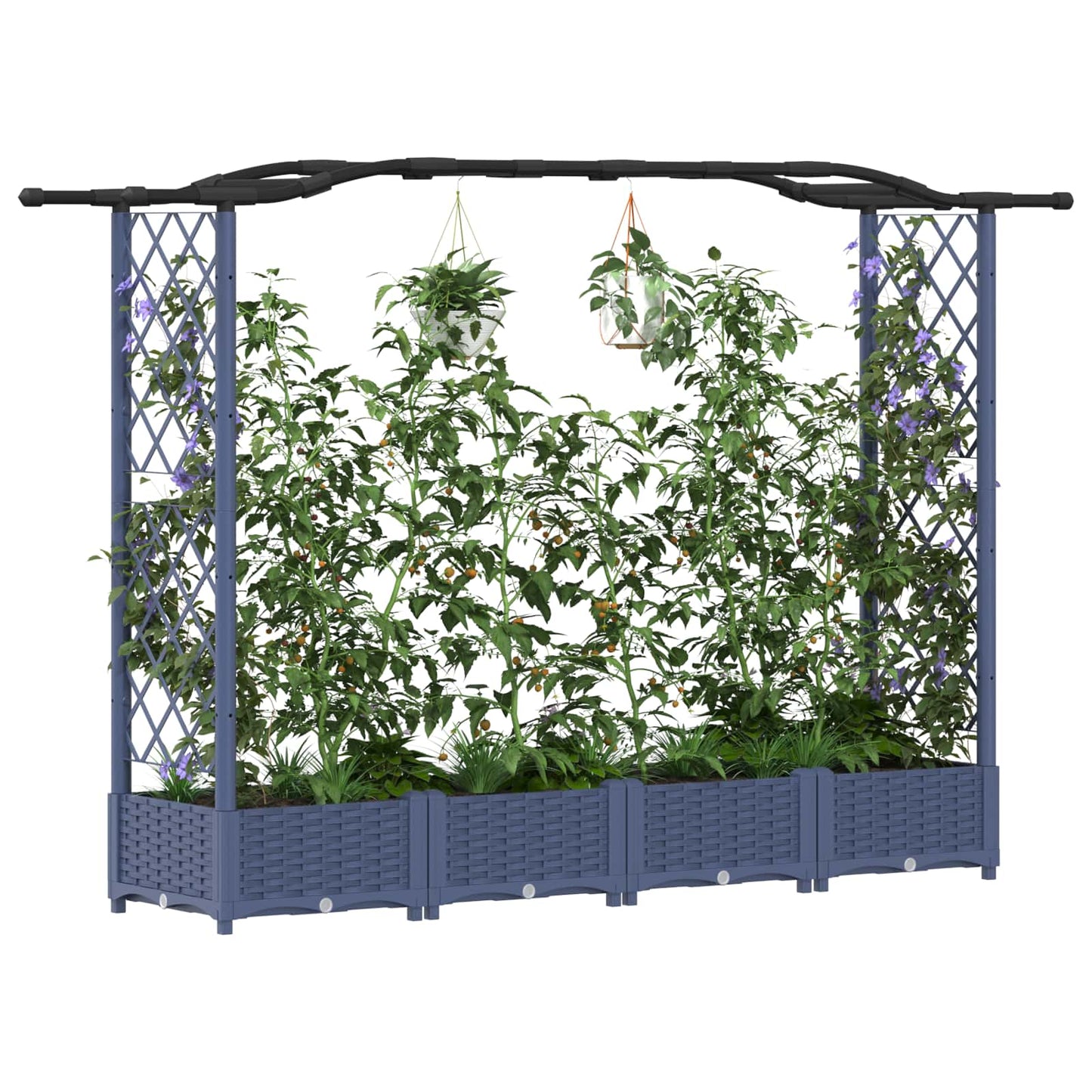 Hevet Bed med Trellis og Tak Grå 207 x 40 x 126 cm PP