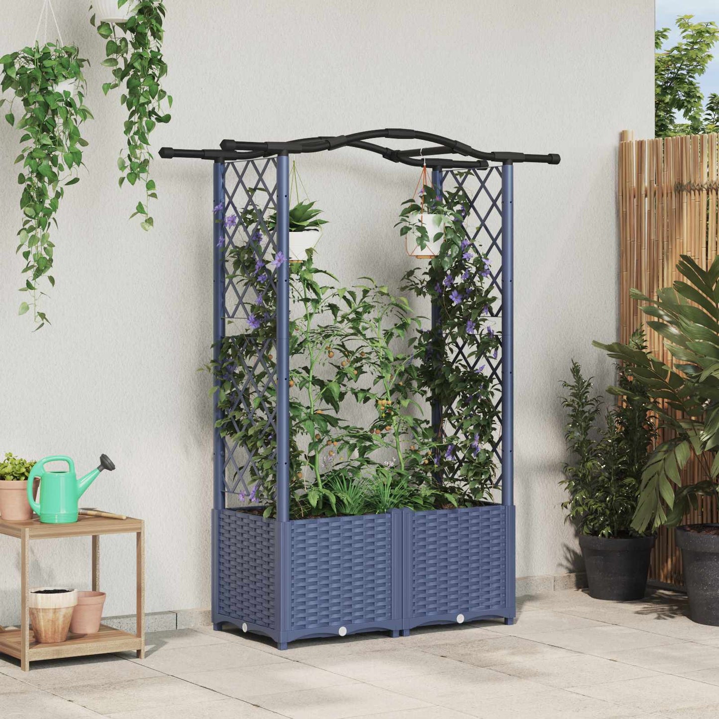 Hevet Bed med Trellis og Tak Grå 125 x 40 x 138 cm PP