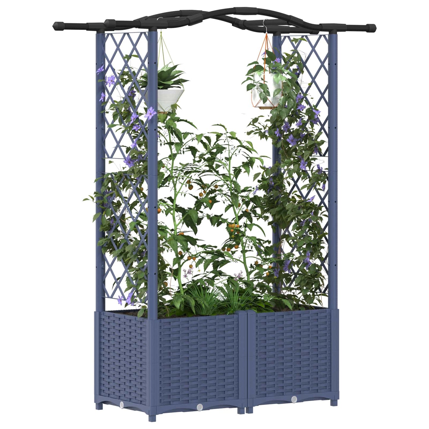 Hevet Bed med Trellis og Tak Grå 125 x 40 x 138 cm PP