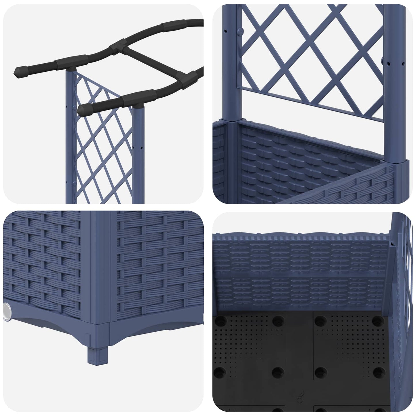 Hevet Bed med Trellis og Tak Grå 164 x 40 x 142 cm PP