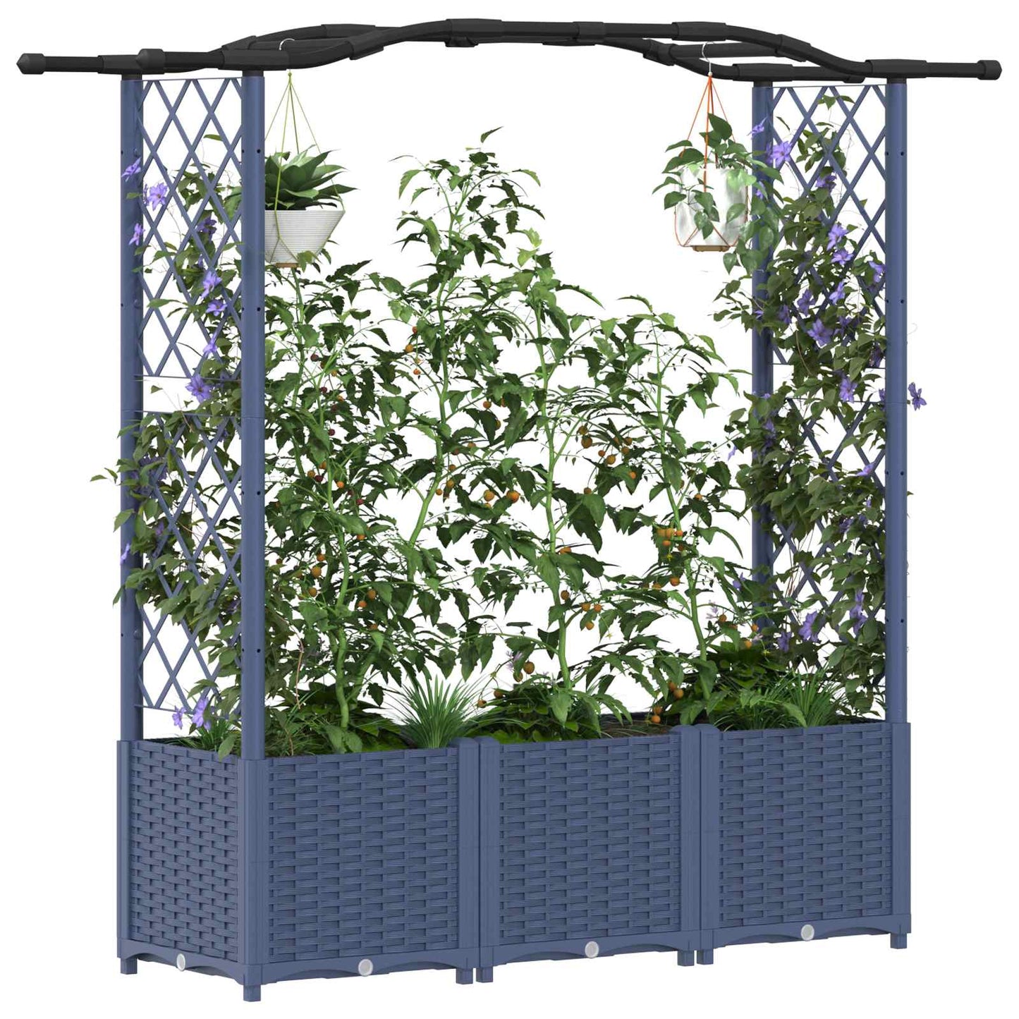 Hevet Bed med Trellis og Tak Grå 164 x 40 x 142 cm PP