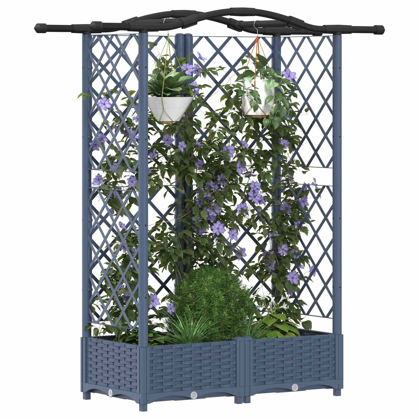 Hevet Bed med Trellis og Tak Grå 124 x 40 x 123 cm PP