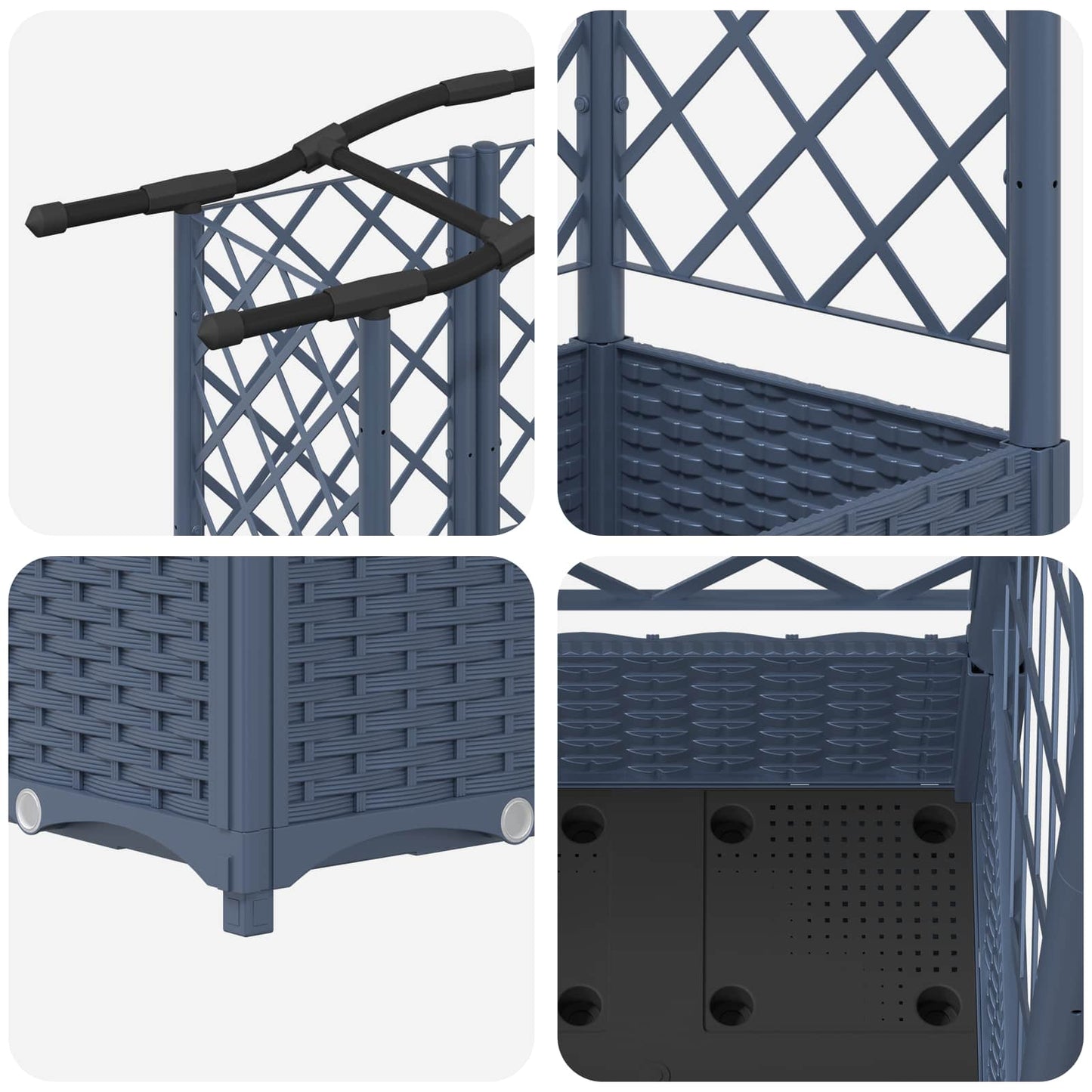 Hevet Bed med Trellis og Tak Grå 163 x 40 x 123 cm PP